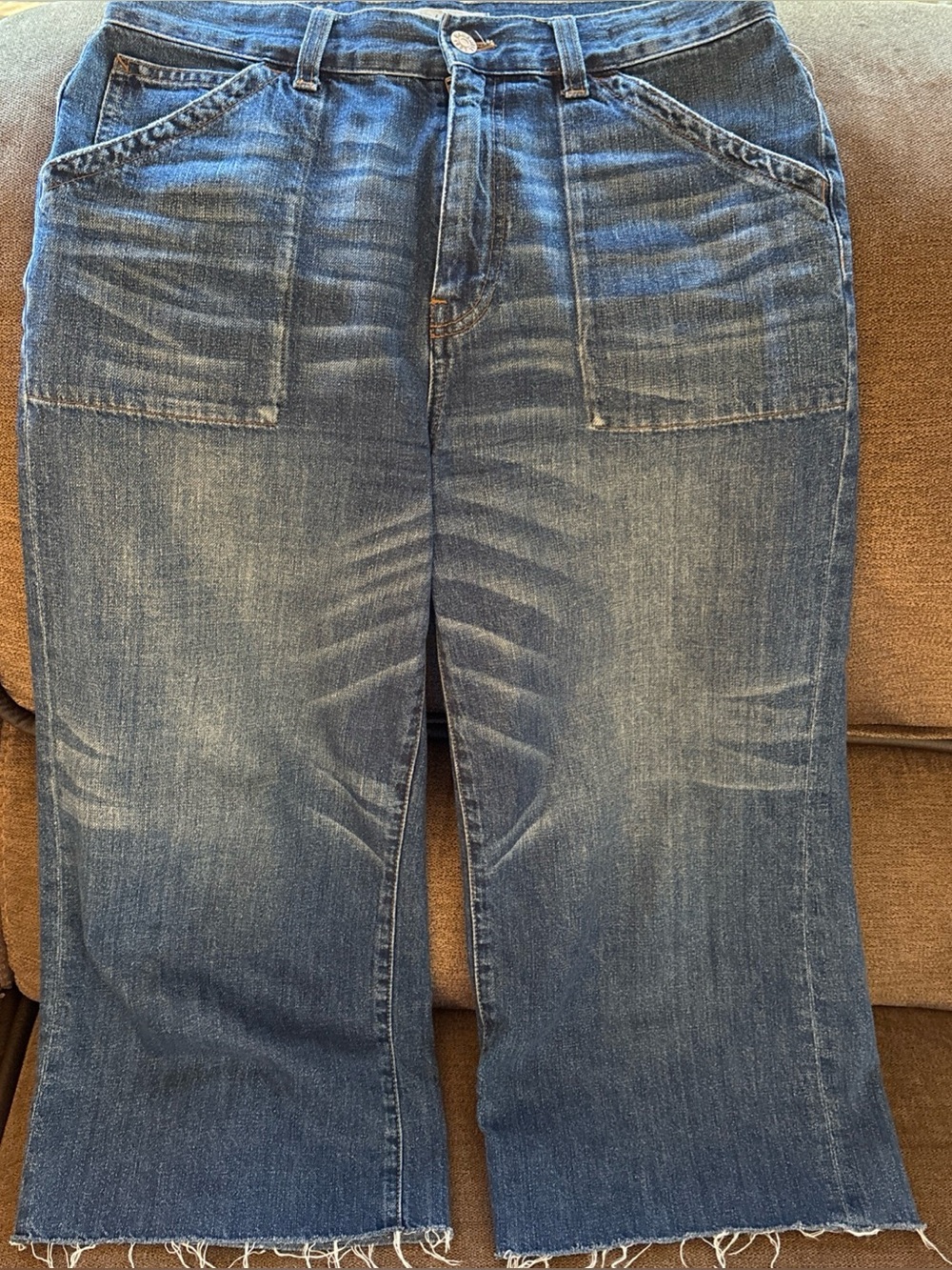 Madewell Jeans Womens 29 Blue Medium Wash Wide-Leg Crop Raw Hem Denim